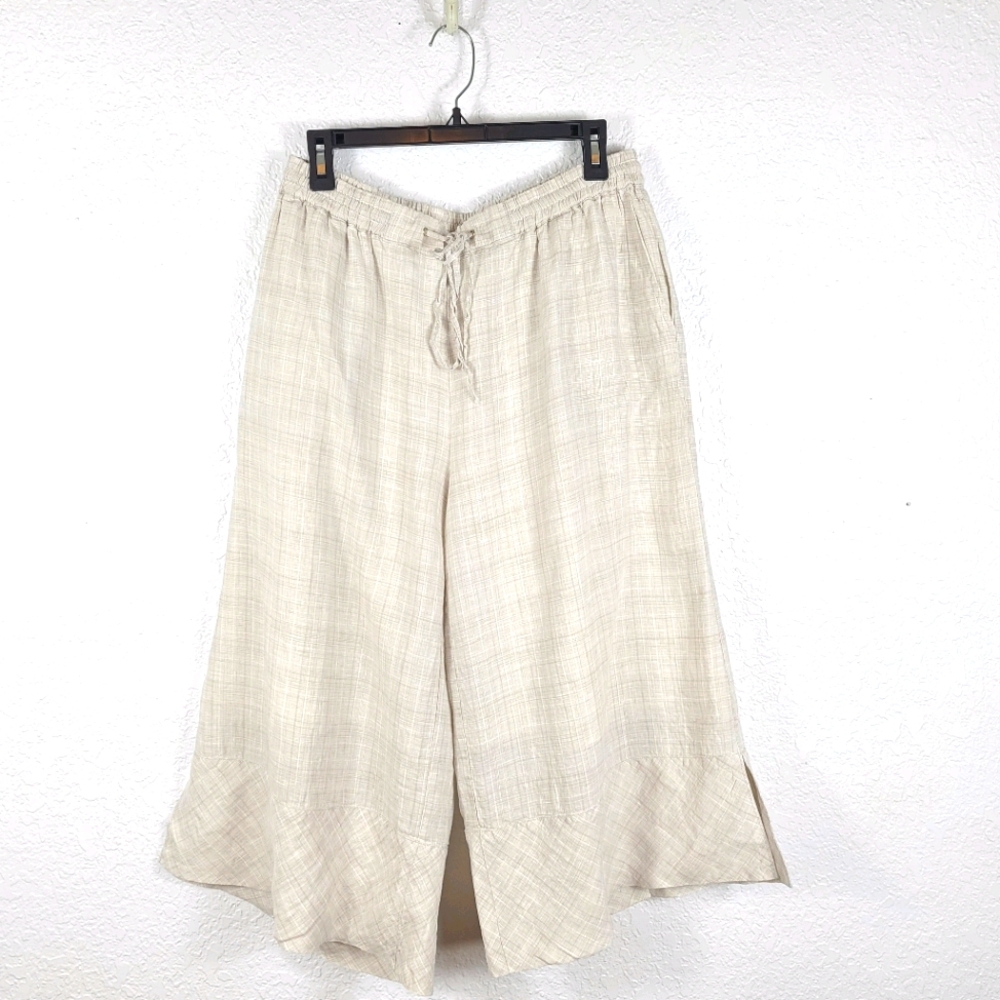 POETRY 100% Linen Culottes Wide Leg Stripe Pants